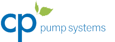CP Pumpen company logo featuring blue text and a green leaf.